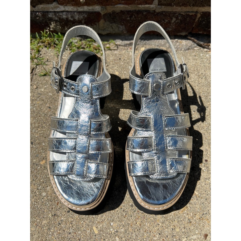 Dolce Vita Latice Silver Fisherman Black Platform Sandals Sz 10 NWT